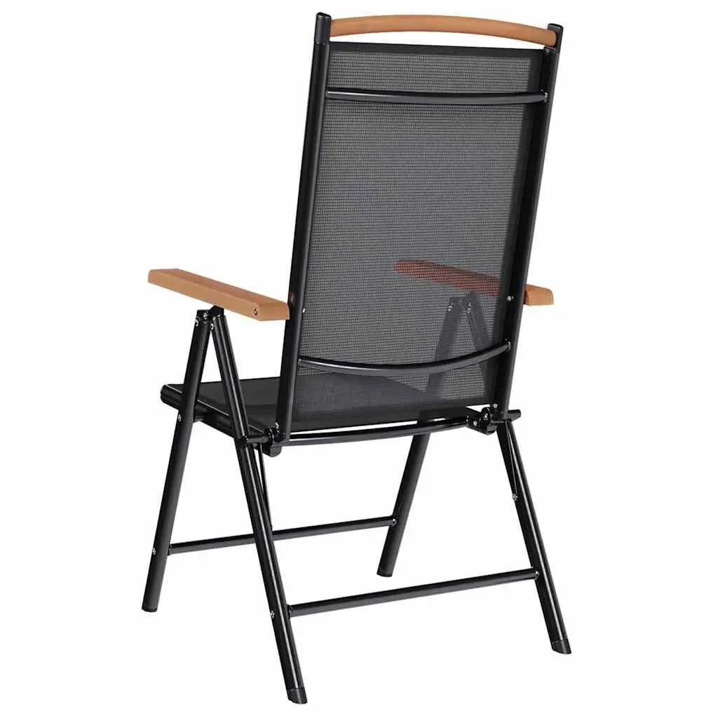 Folding Garden Chairs Set Black Textilene Lightweight Reclining Backrest 6 Piece