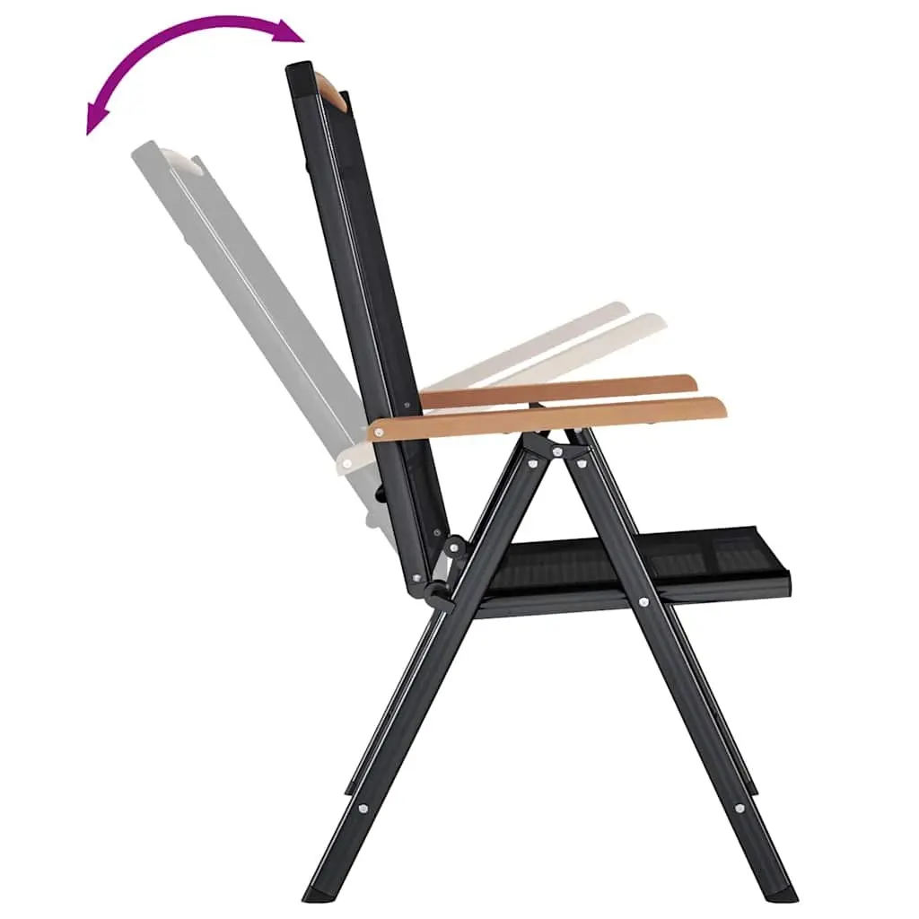 Folding Garden Chairs Set Black Textilene Lightweight Reclining Backrest 6 Piece