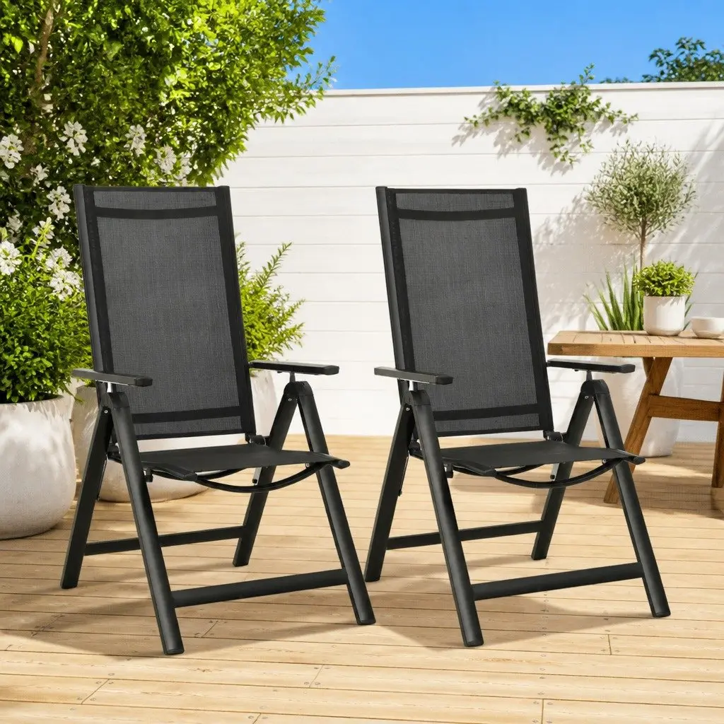 Folding Garden Chairs Set Adjustable Backrest 2 pcs Outdoor Seating Textilene