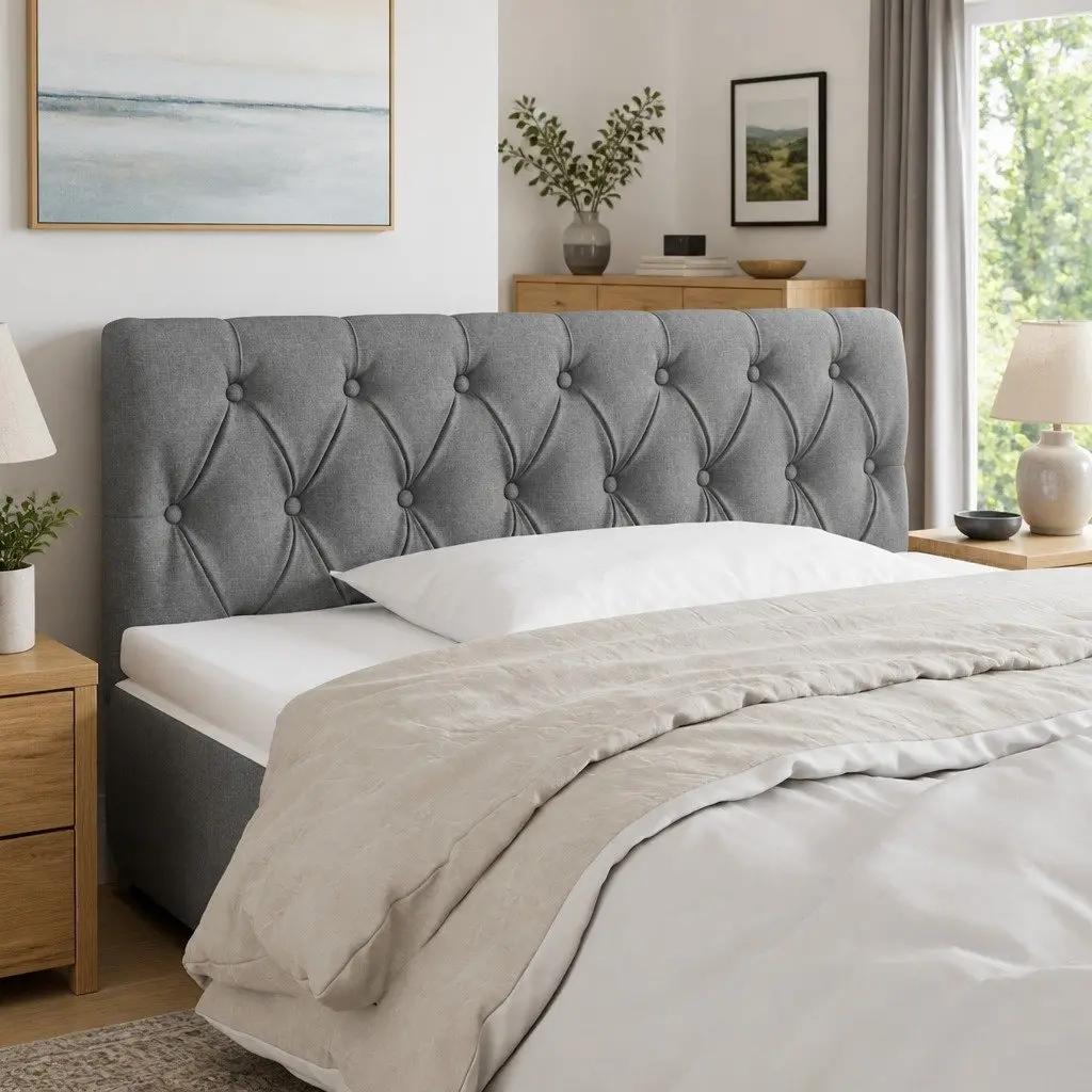 Bedroom Fabric Headboard Adjustable Height 100cm Dark Grey with LED Lights