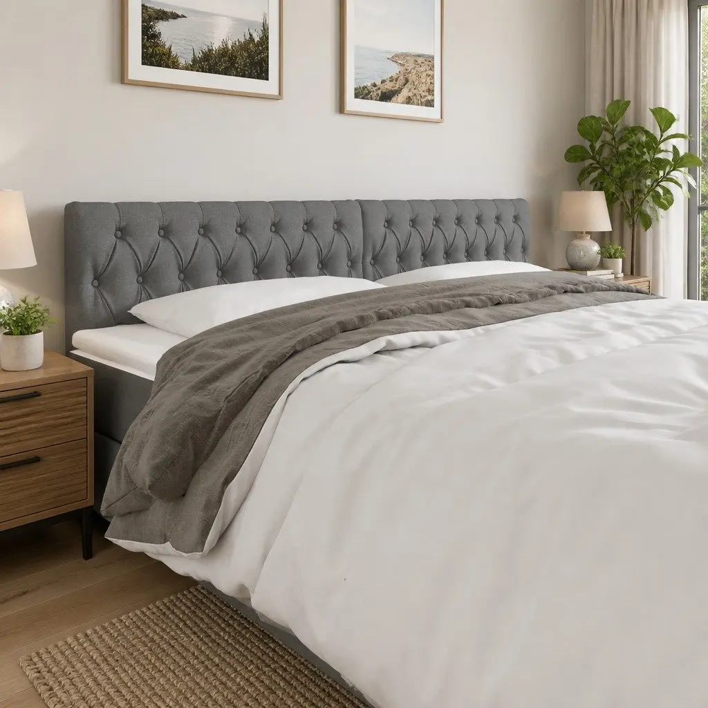 LED Headboard 200cm Grey Fabric Bedroom Wall Mount Modern Adjustable Height