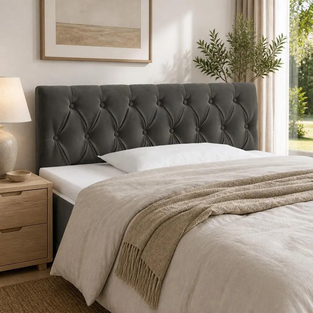LED Backrest 100cm Grey Velvet Bed Headboard with Colourful Adjustable Lighting