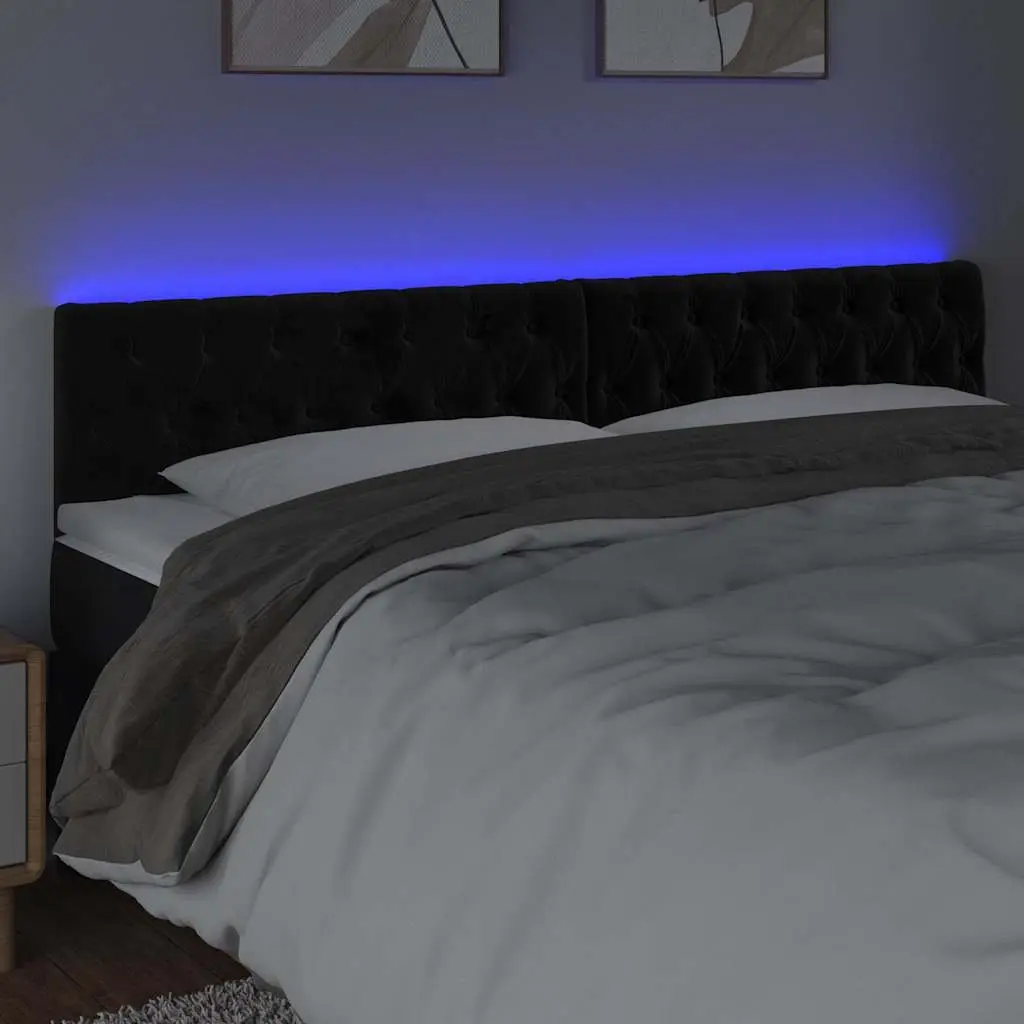 LED Headboard 200 cm Black Velvet Bedroom Wall Mount Modern Adjustable Height