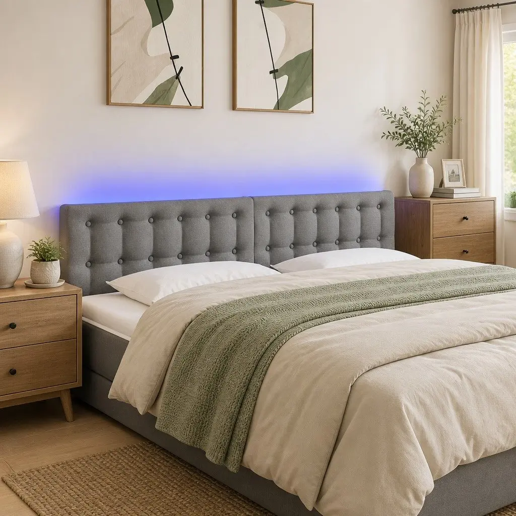 LED Headboard Dark Grey Fabric Adjustable Height 144x5x78/88 cm