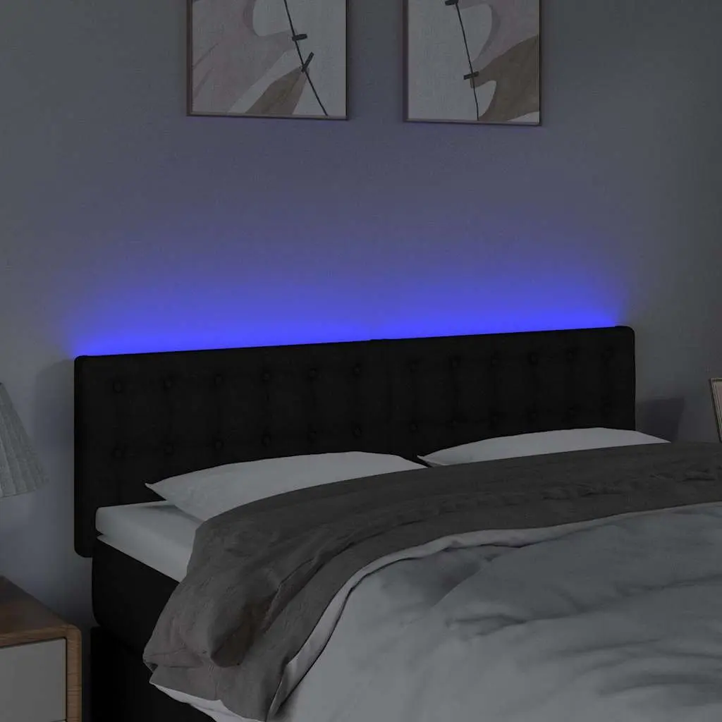 LED Headboard Adjustable Height 144 cm Black Fabric