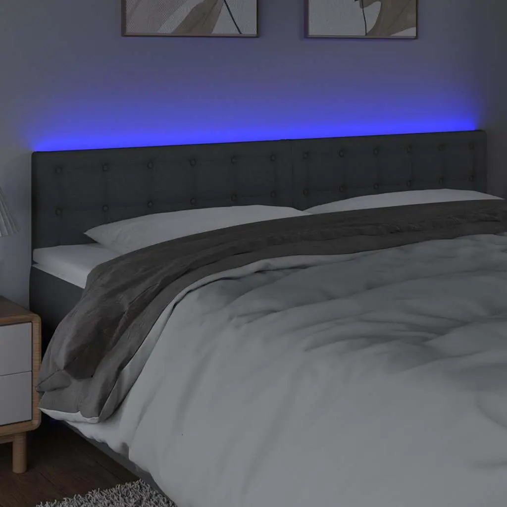 LED Headboard 160 cm Dark Grey Fabric Bed Head Adjustable Height Modern Bedroom