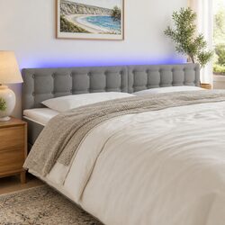 LED Headboard 200 cm Grey Fabric Bed Head with Adjustable Height Colourful
