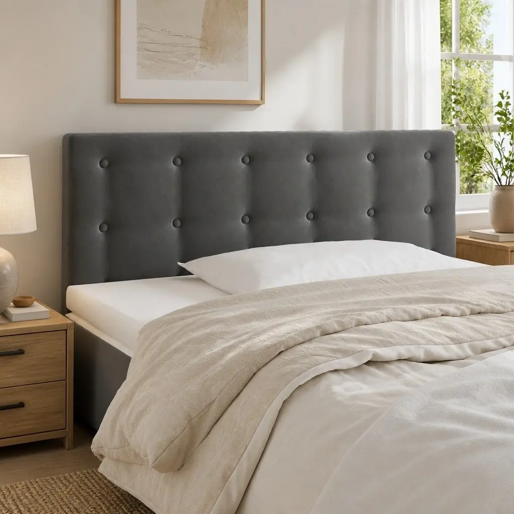 LED Headboard Adjustable Height 100cm Dark Grey Velvet Bed Back Support