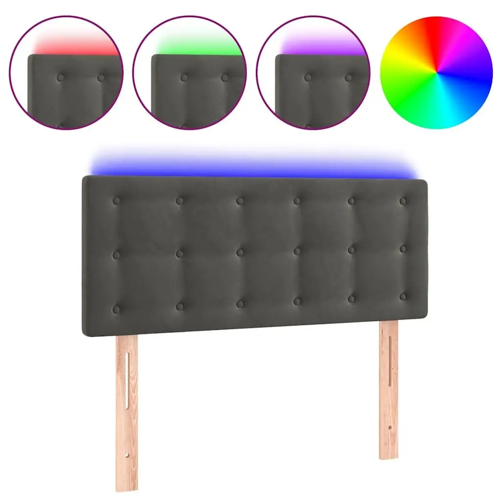 LED Headboard Adjustable Height 100cm Dark Grey Velvet Bed Back Support