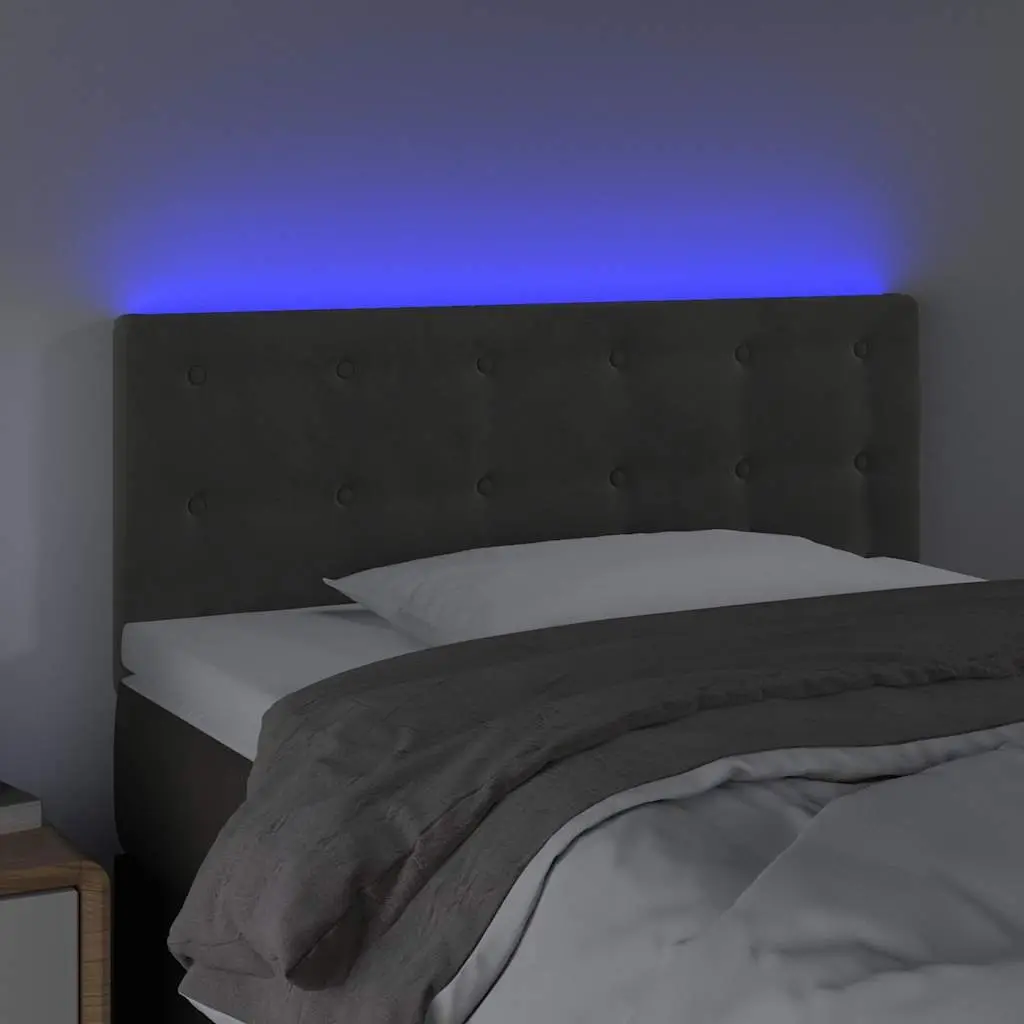 LED Headboard Adjustable Height 100cm Dark Grey Velvet Bed Back Support