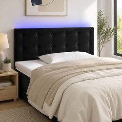 LED Headboard 100cm Black Velvet Adjustable Height Bed Wall Panel