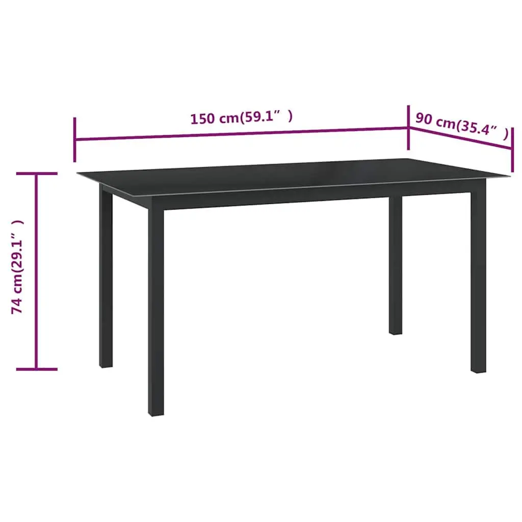 Garden Dining Table Aluminium Frame Glass 150x90cm Outdoor Patio Furniture