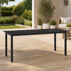 Garden Dining Table Black Outdoor Furniture Aluminium Frame Glass Top