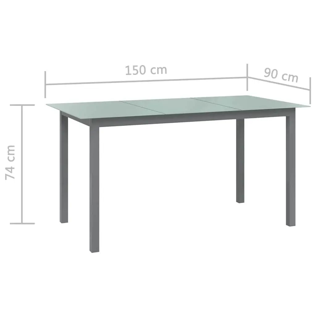 Garden Dining Table Grey Aluminium Frame Glass Top 150 x 90 x 74 cm