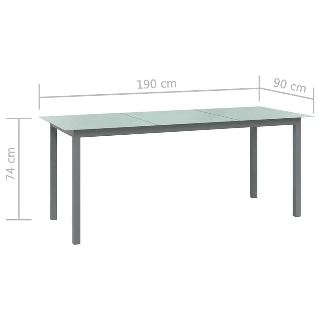 Garden Dining Table Grey Aluminium Frame Glass Top 190x90x74cm Outdoor Furniture