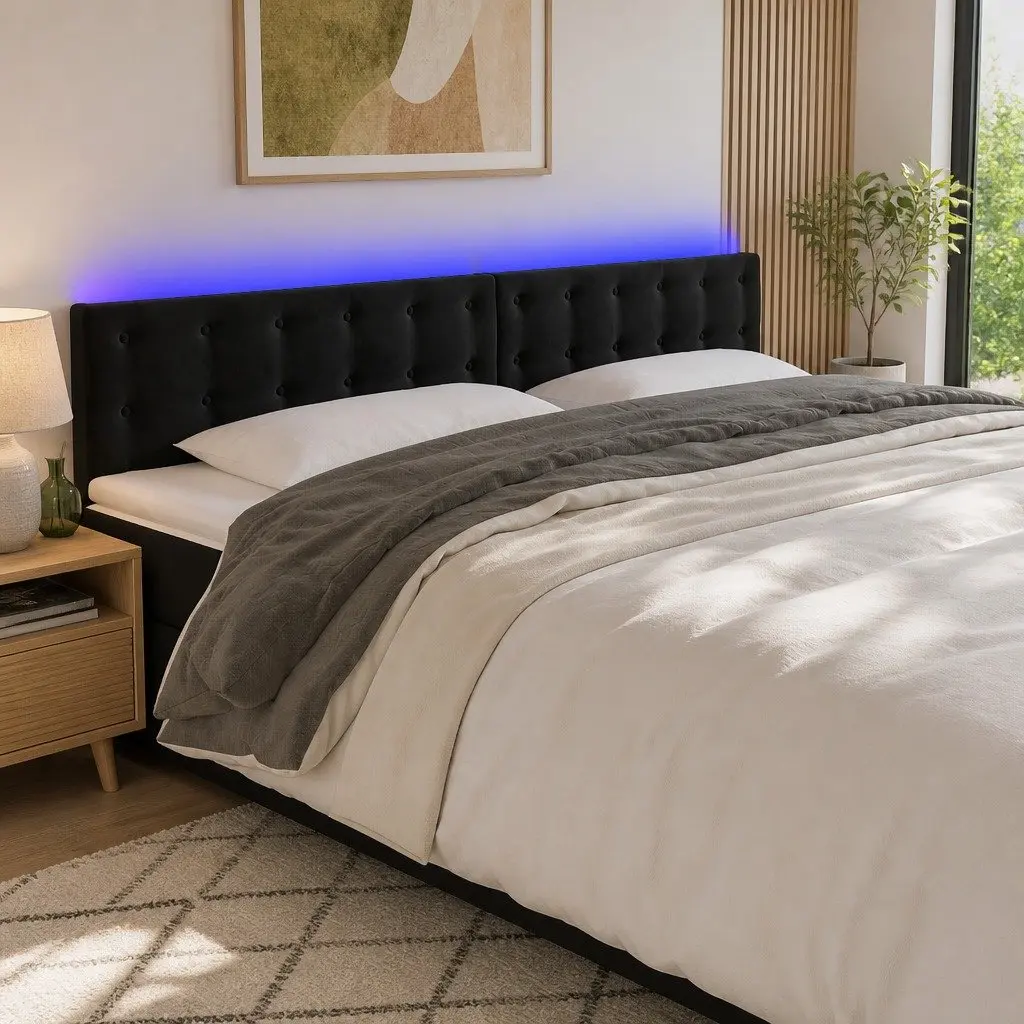 LED Headboard Black Velvet 160 cm Modern Bed Cushion with Adjustable LED Lighting