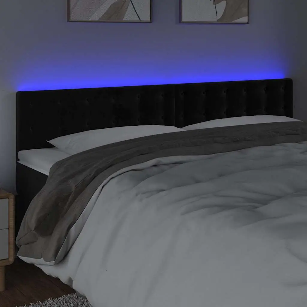 LED Headboard Black Velvet 160 cm Modern Bed Cushion with Adjustable LED Lighting