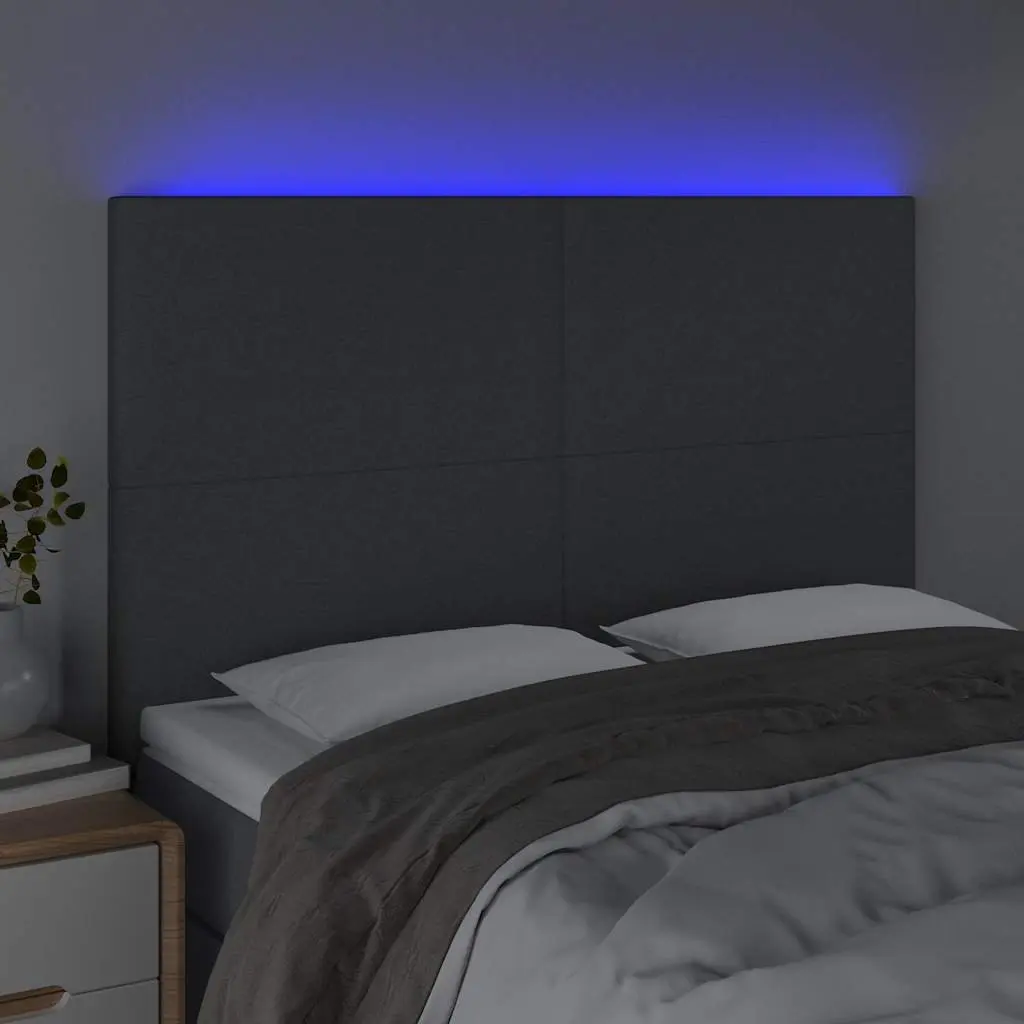 Dark Grey Fabric LED Headboard Adjustable Height 144cm Backrest for Bedroom