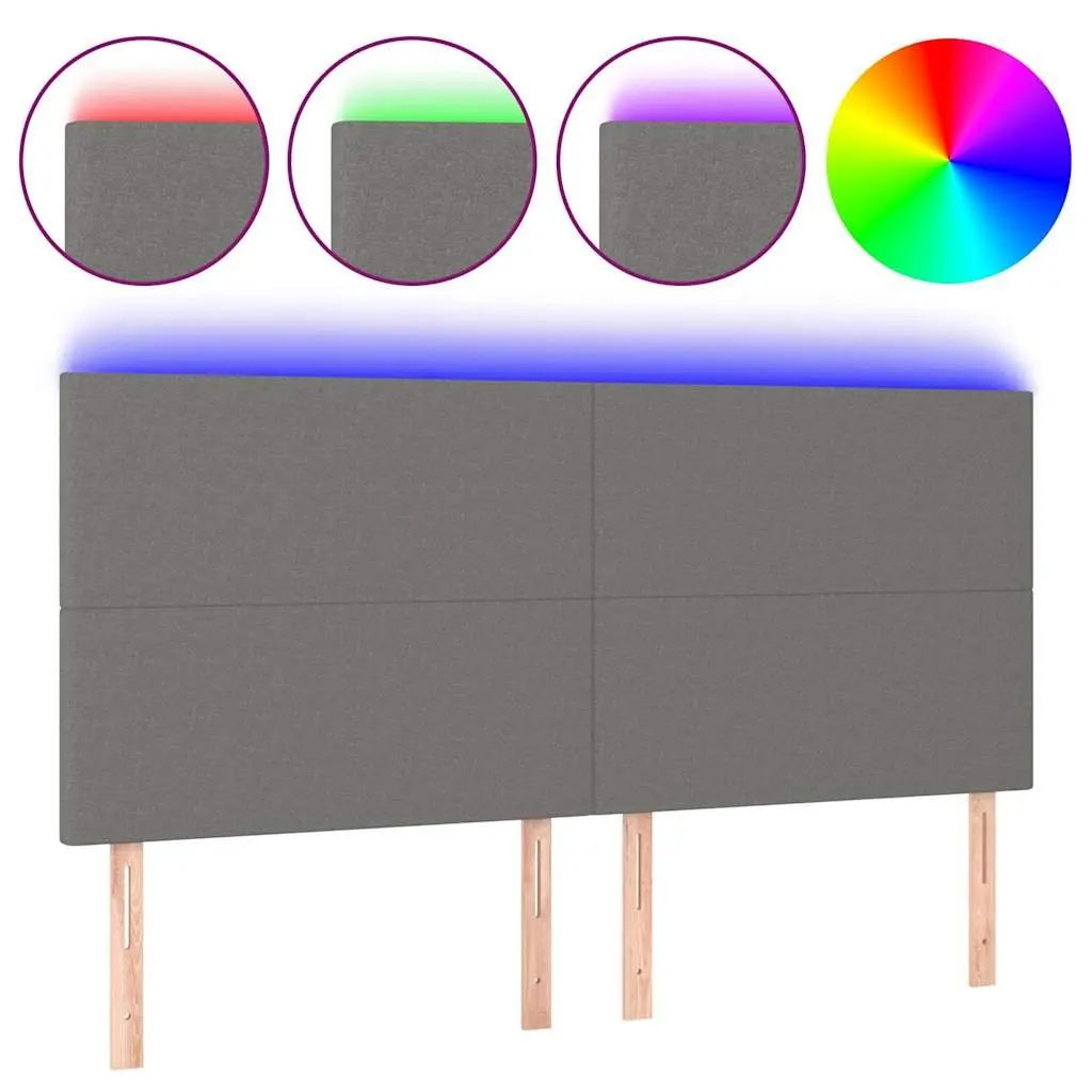 LED Headboard 200 cm Grey Fabric Bed with Adjustable Height Colourful Lights