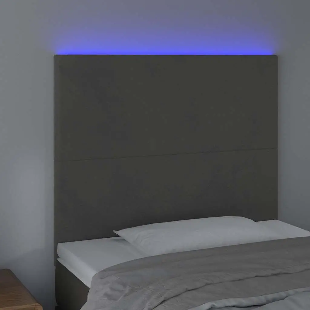 LED Headboard Grey Velvet 80 cm Adjustable Height with Colourful LED Lighting