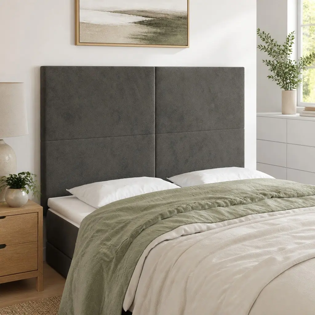 LED Headboard Grey Velvet 144cm Adjustable Modern Bedroom Furniture