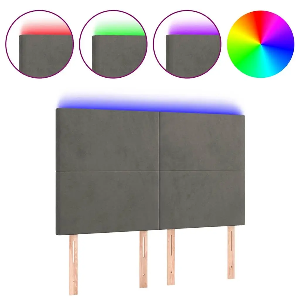 LED Headboard Grey Velvet 144cm Adjustable Modern Bedroom Furniture
