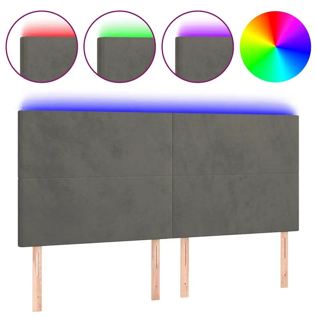 LED Headboard 160 cm Grey Velvet Bed Backrest with Adjustable Colourful Lights