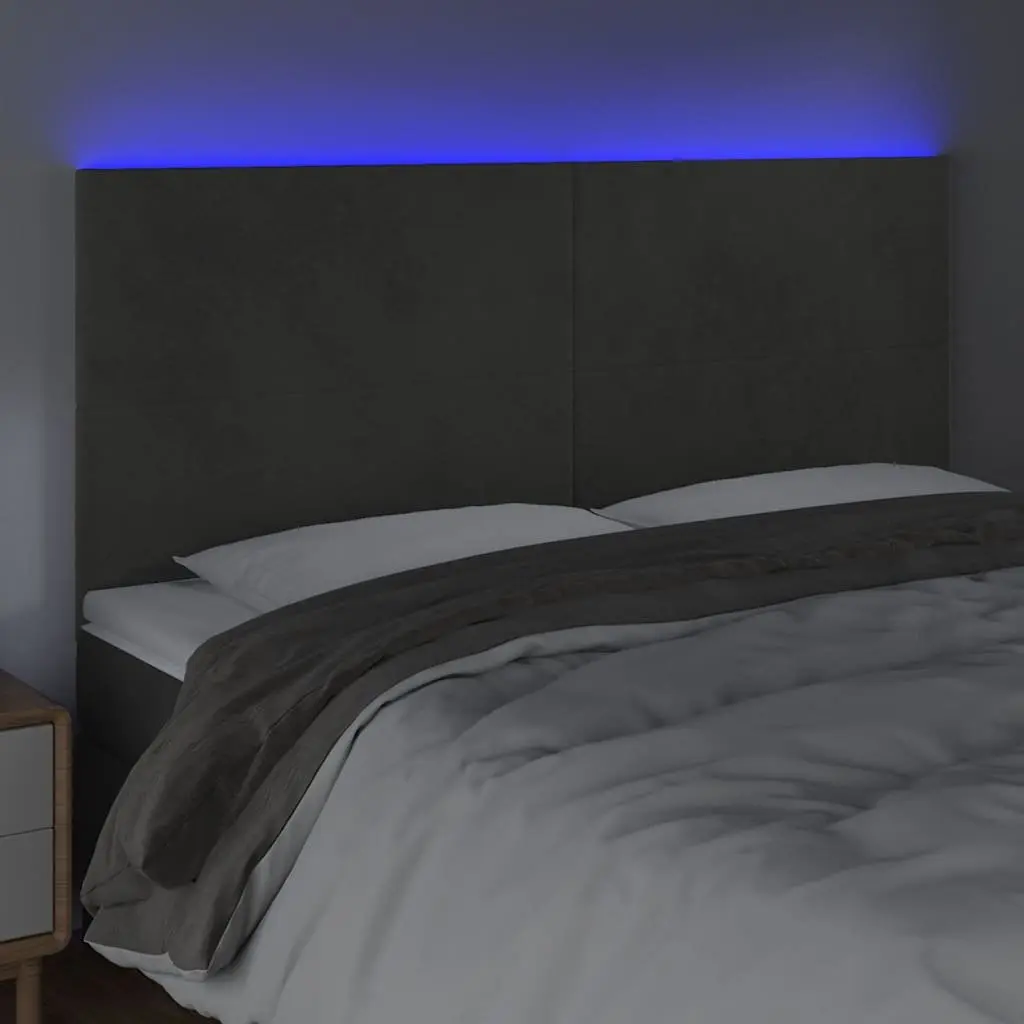 LED Headboard 160 cm Grey Velvet Bed Backrest with Adjustable Colourful Lights