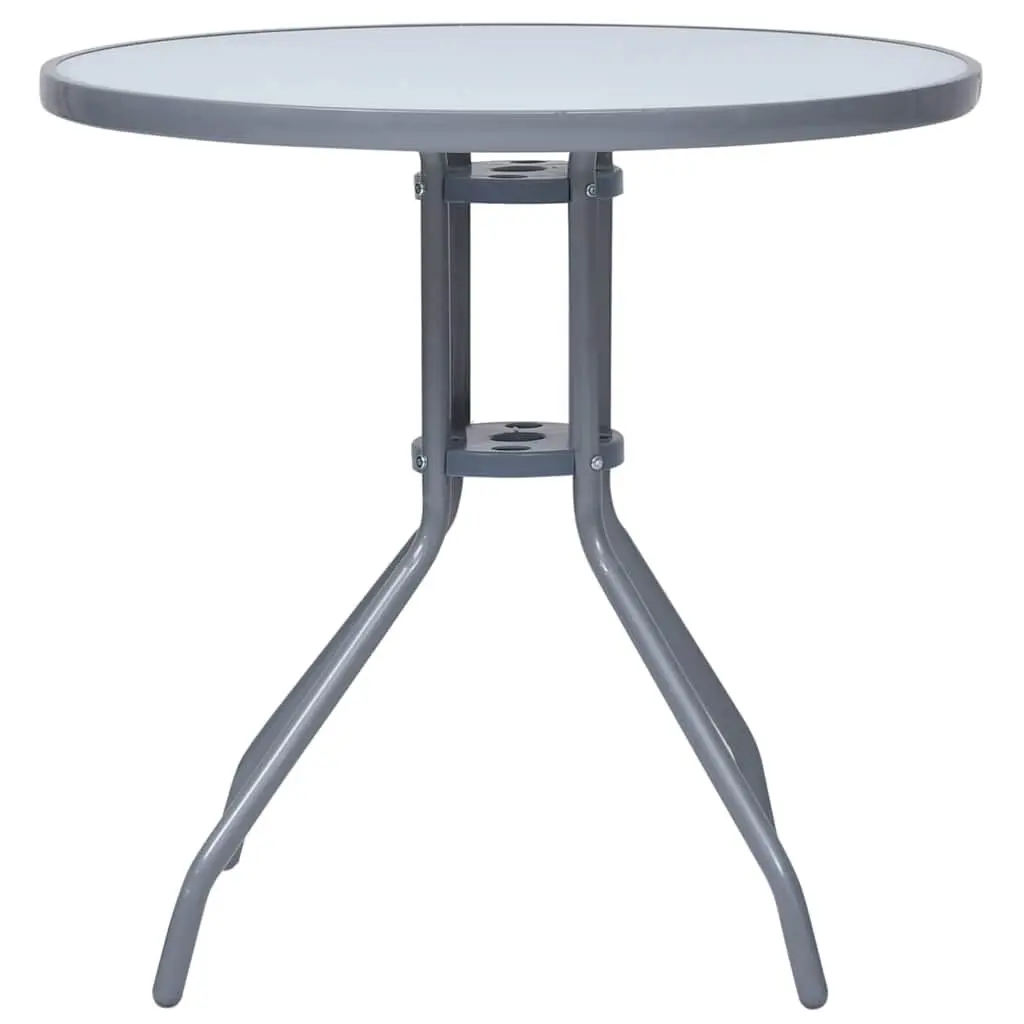 Outdoor Dining Table Round Glass Top Steel Frame 80cm Grey