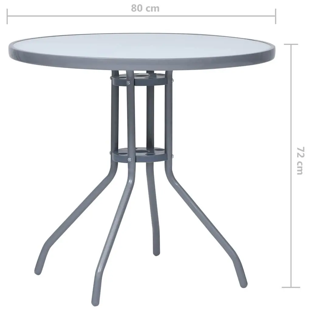 Outdoor Dining Table Round Glass Top Steel Frame 80cm Grey