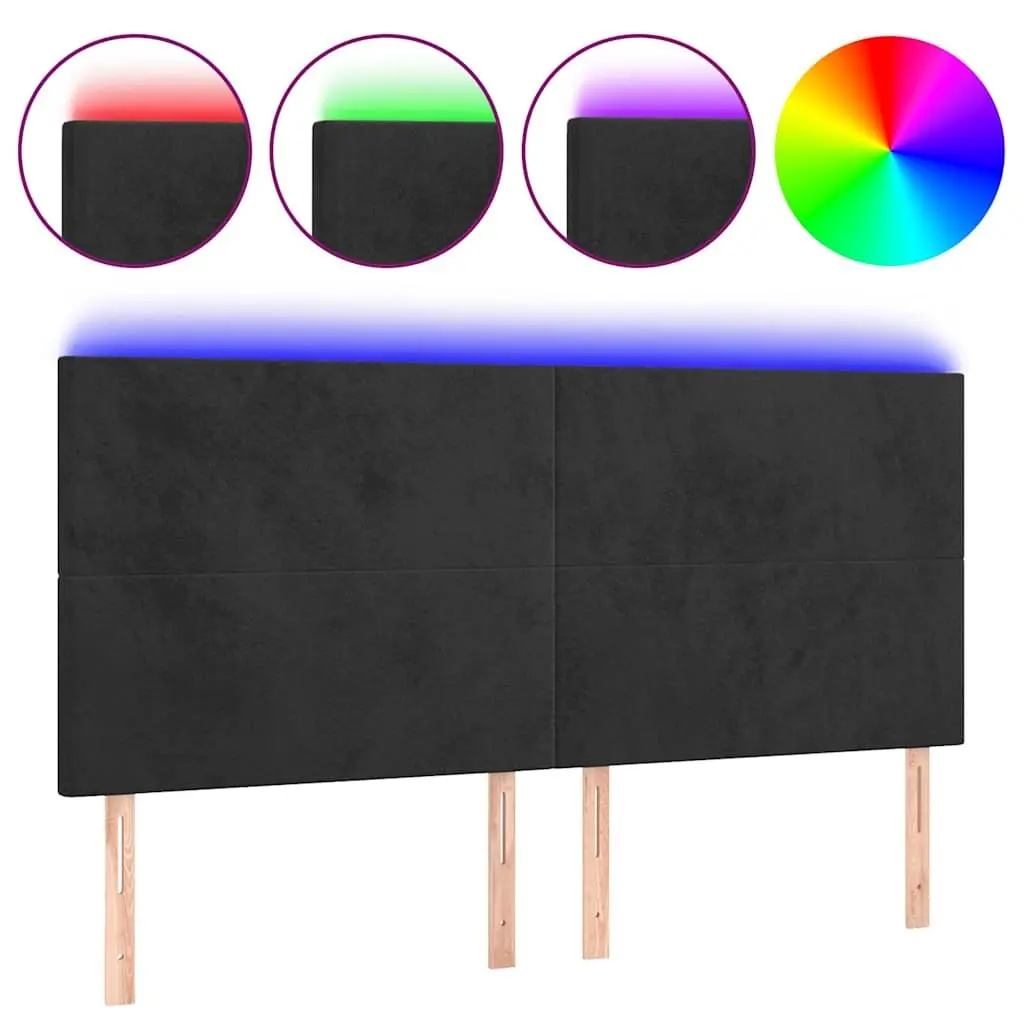 LED Headboard 160cm Black Velvet Bed Headboard with Colourful Lights Adjustable