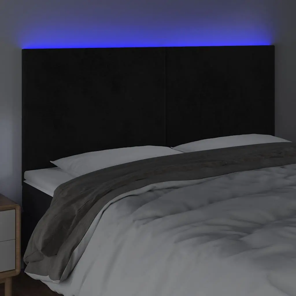 LED Headboard 160cm Black Velvet Bed Headboard with Colourful Lights Adjustable