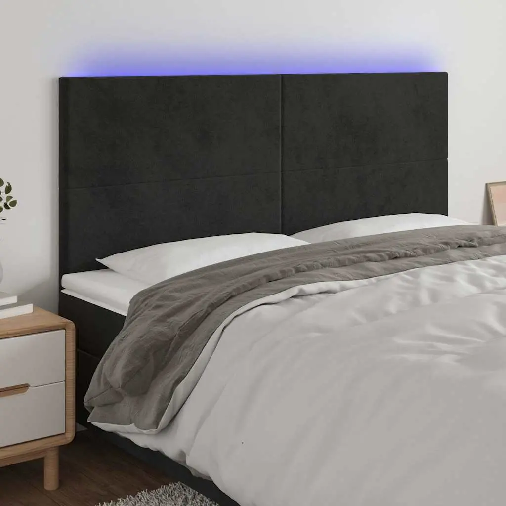 LED Headboard Black Velvet Adjustable Height Modern Bedroom Backrest
