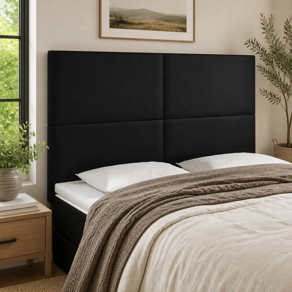 LED Headboard Adjustable Height 144cm Black Faux Leather with Colourful LED Lighting