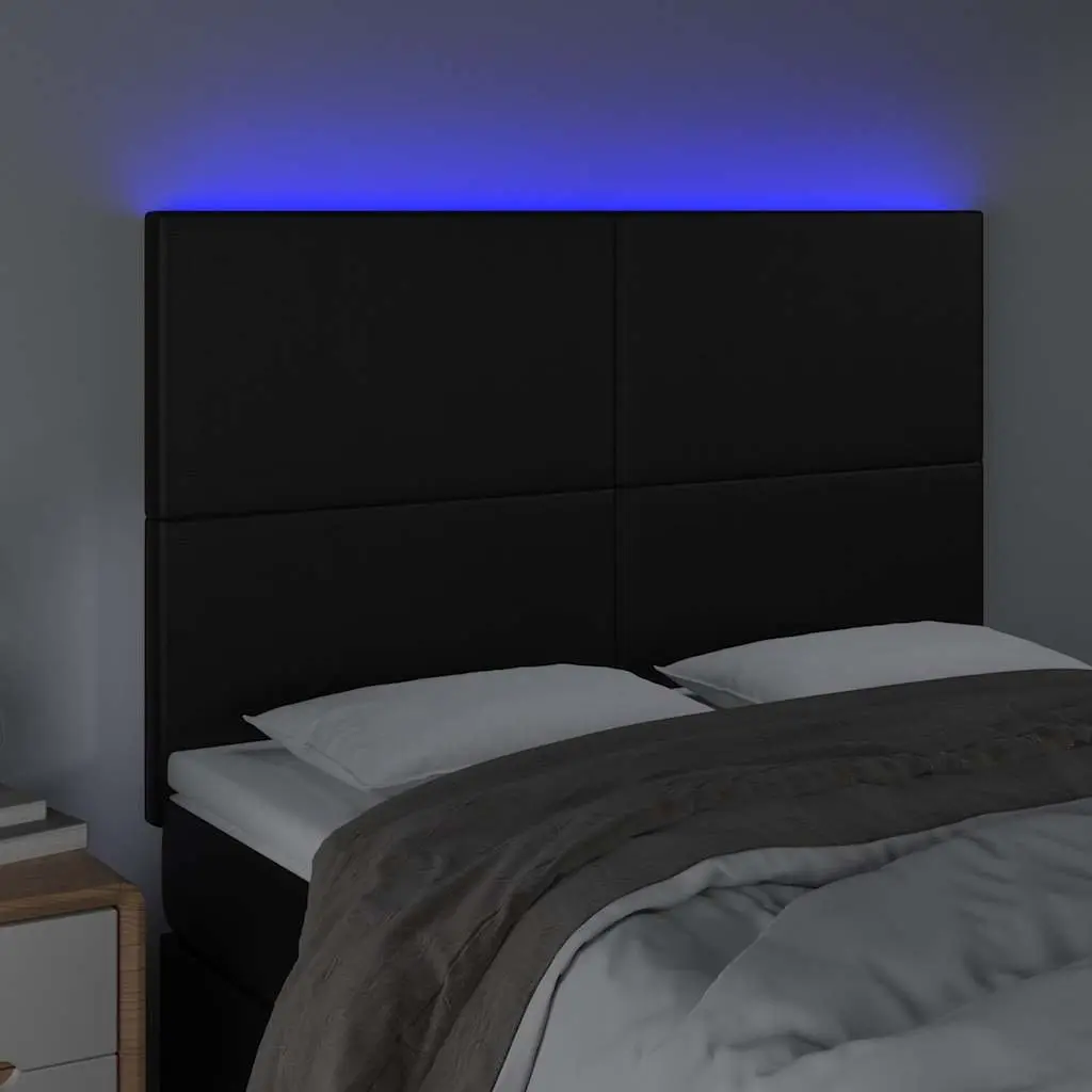 LED Headboard Adjustable Height 144cm Black Faux Leather with Colourful LED Lighting