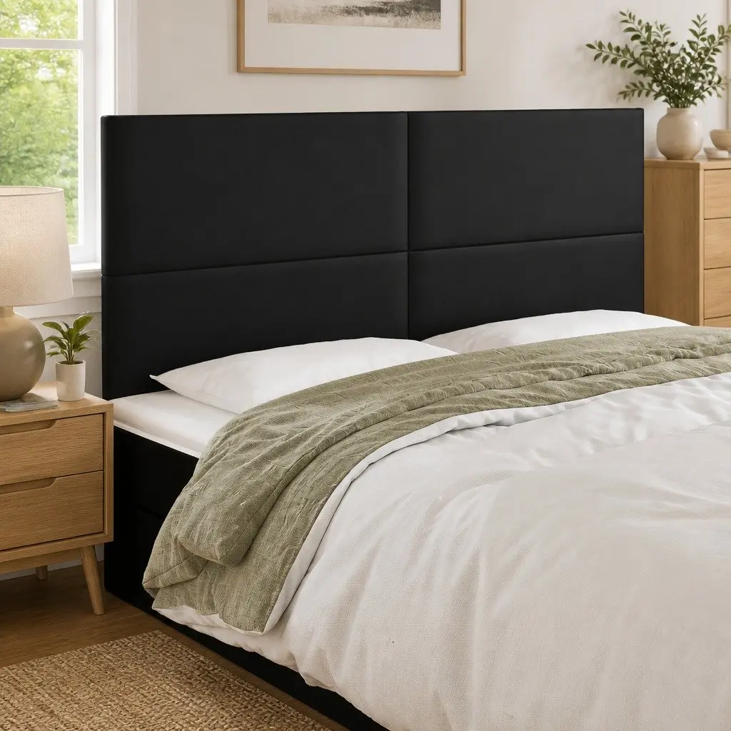 LED Headboard Adjustable Height Black Faux Leather 160cm Modern
