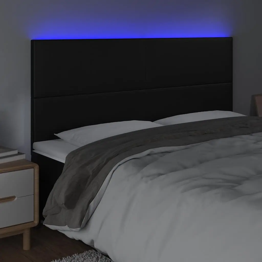 LED Headboard Adjustable Height Black Faux Leather 160cm Modern