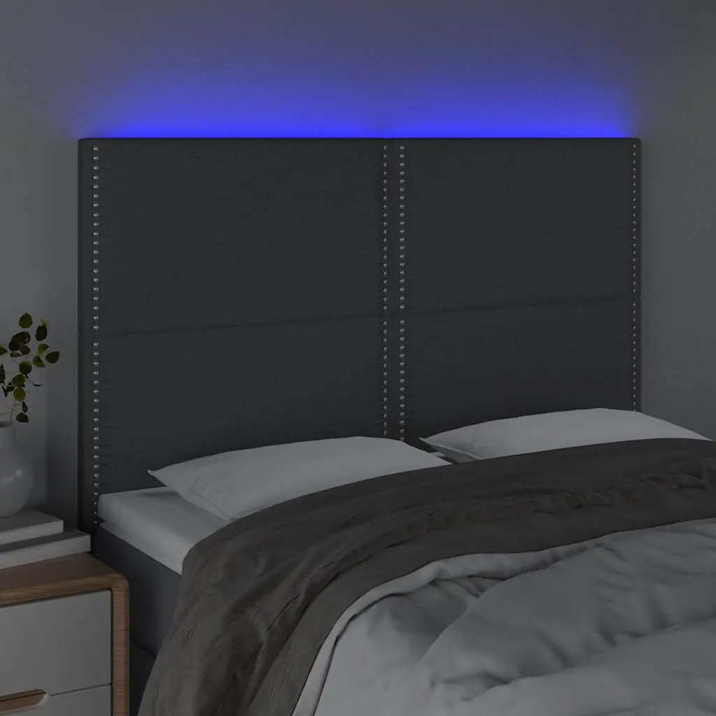 Adjustable LED Headboard Dark Grey Fabric 144cm Bed Backrest with Colourful Lights