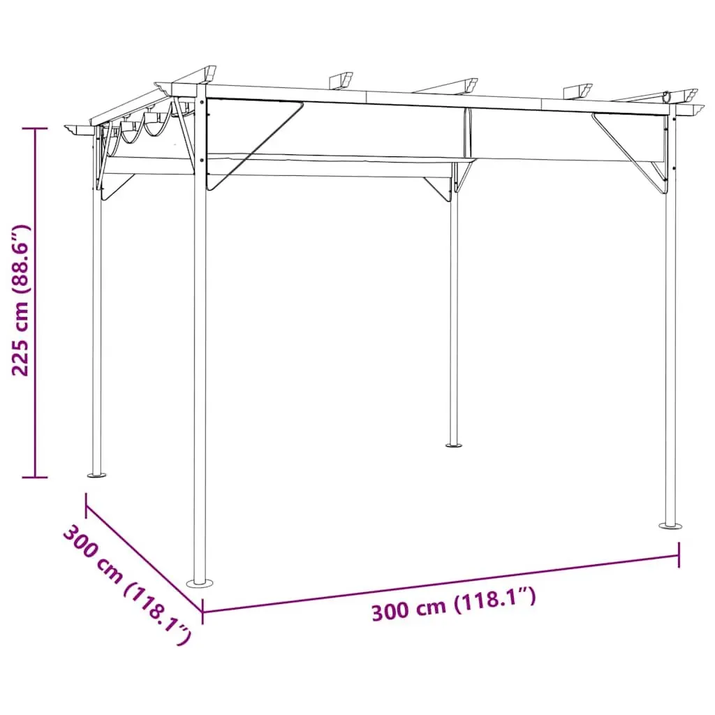 Garden Pergola Retractable Roof 3x3m Outdoor Shade Structure Steel Frame