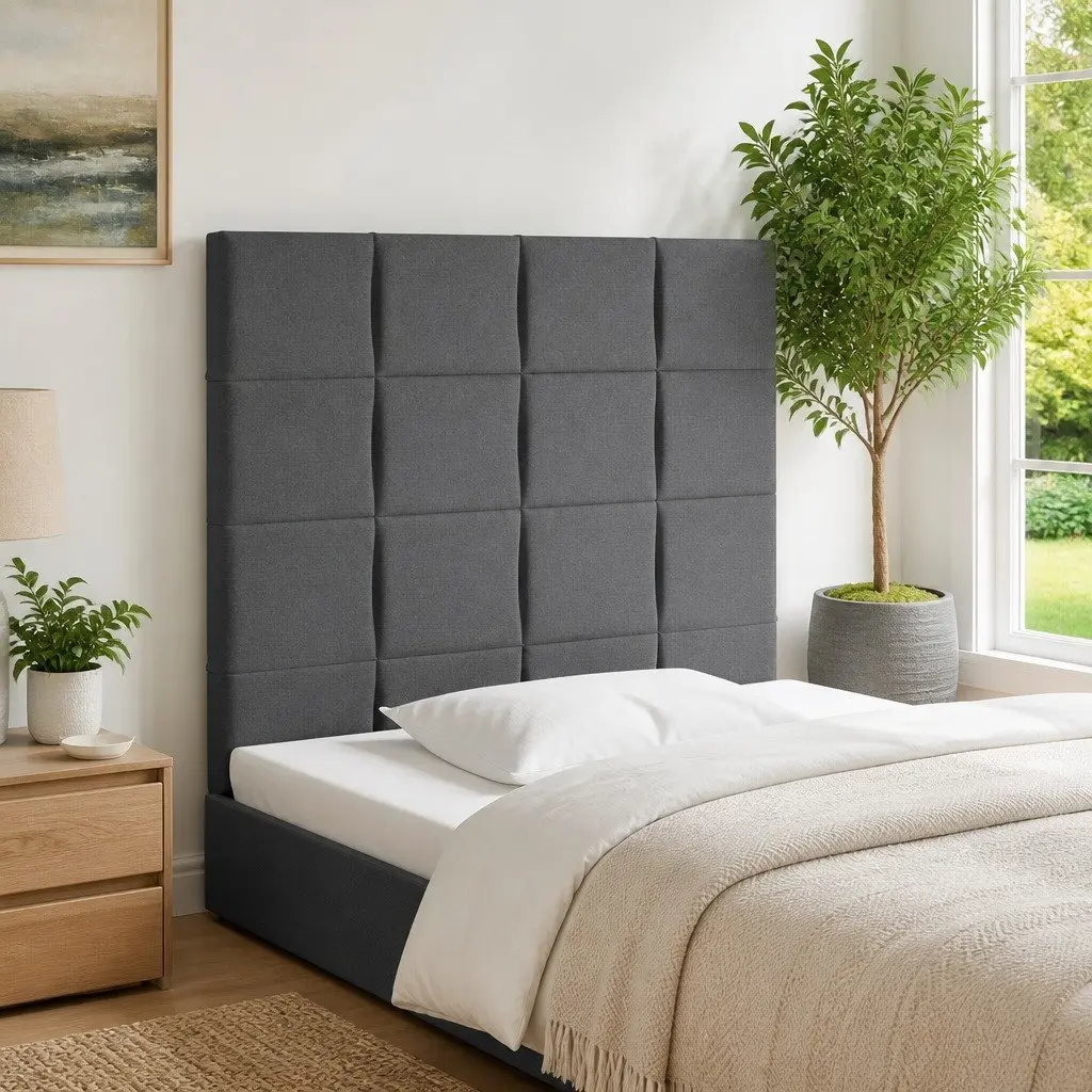 LED Headboard Dark Grey 100cm Fabric Bedroom Wall Mount Modern Design