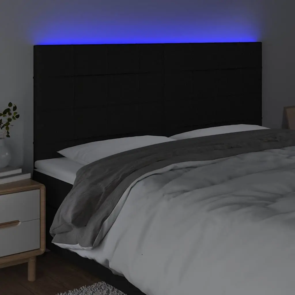 LED Headboard Modern Adjustable Height 160cm Black Fabric