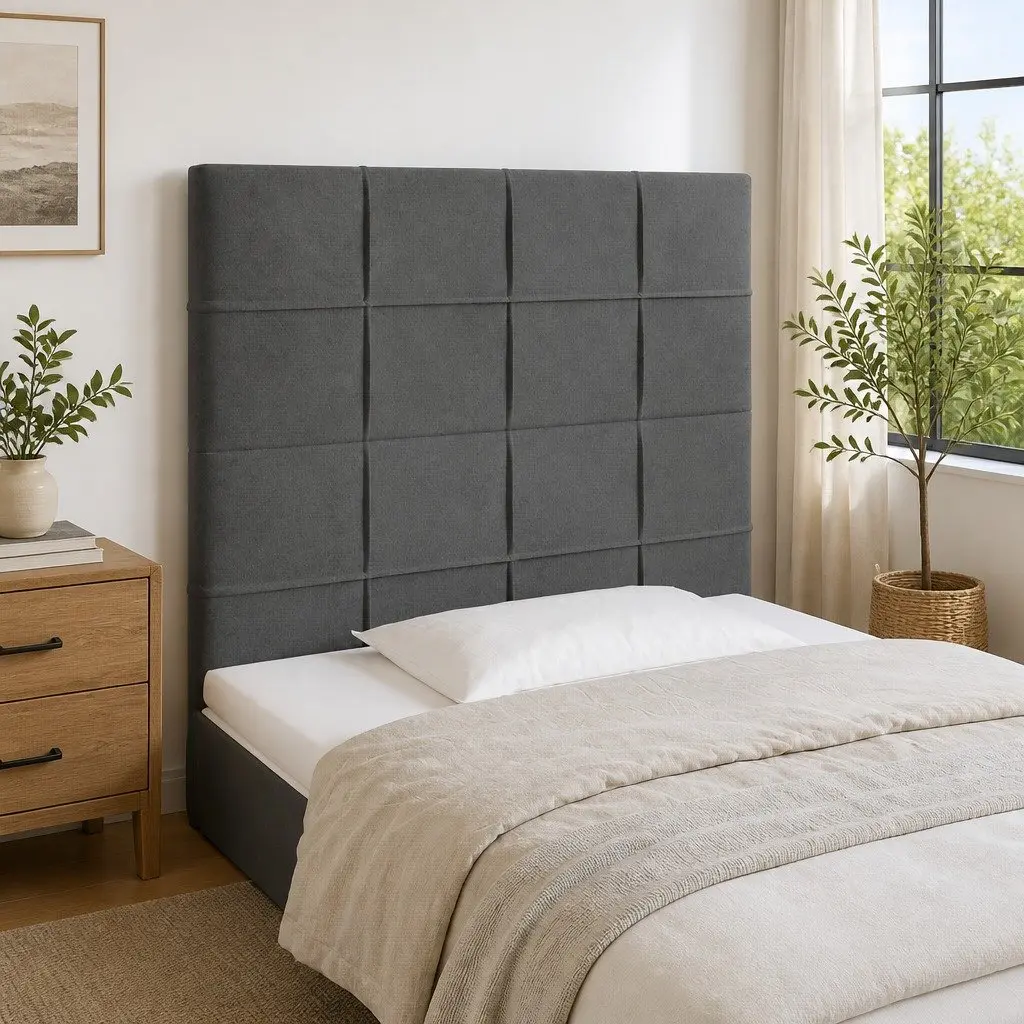 LED Headboard Adjustable Colorful Lights 100cm Grey Velvet Bed Cushion