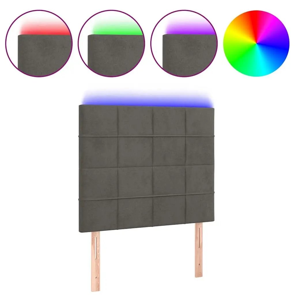 LED Headboard Adjustable Colorful Lights 100cm Grey Velvet Bed Cushion