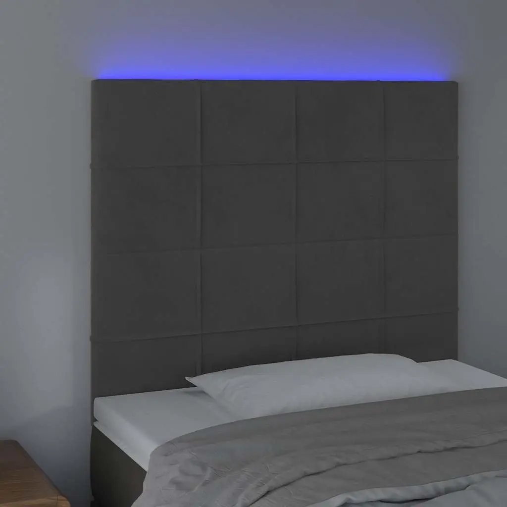 LED Headboard Adjustable Colorful Lights 100cm Grey Velvet Bed Cushion