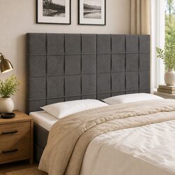 LED Headboard 144 cm Dark Grey Velvet Bed Backrest Modern Bedroom Furniture