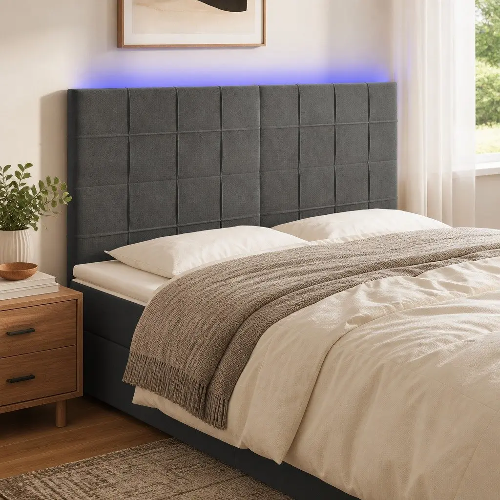 LED Headboard Grey Velvet 160cm with Adjustable Colourful Lights