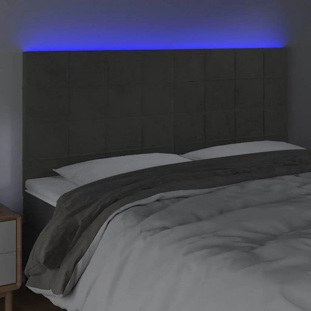LED Headboard Grey Velvet 160cm with Adjustable Colourful Lights