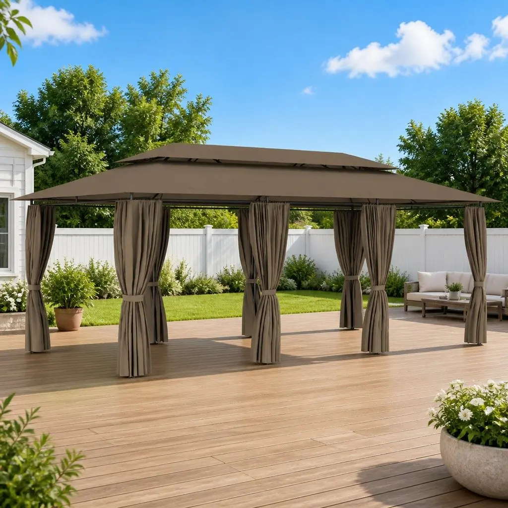 Outdoor Gazebo with Curtains UV Resistant 600 x 298 x 270 cm