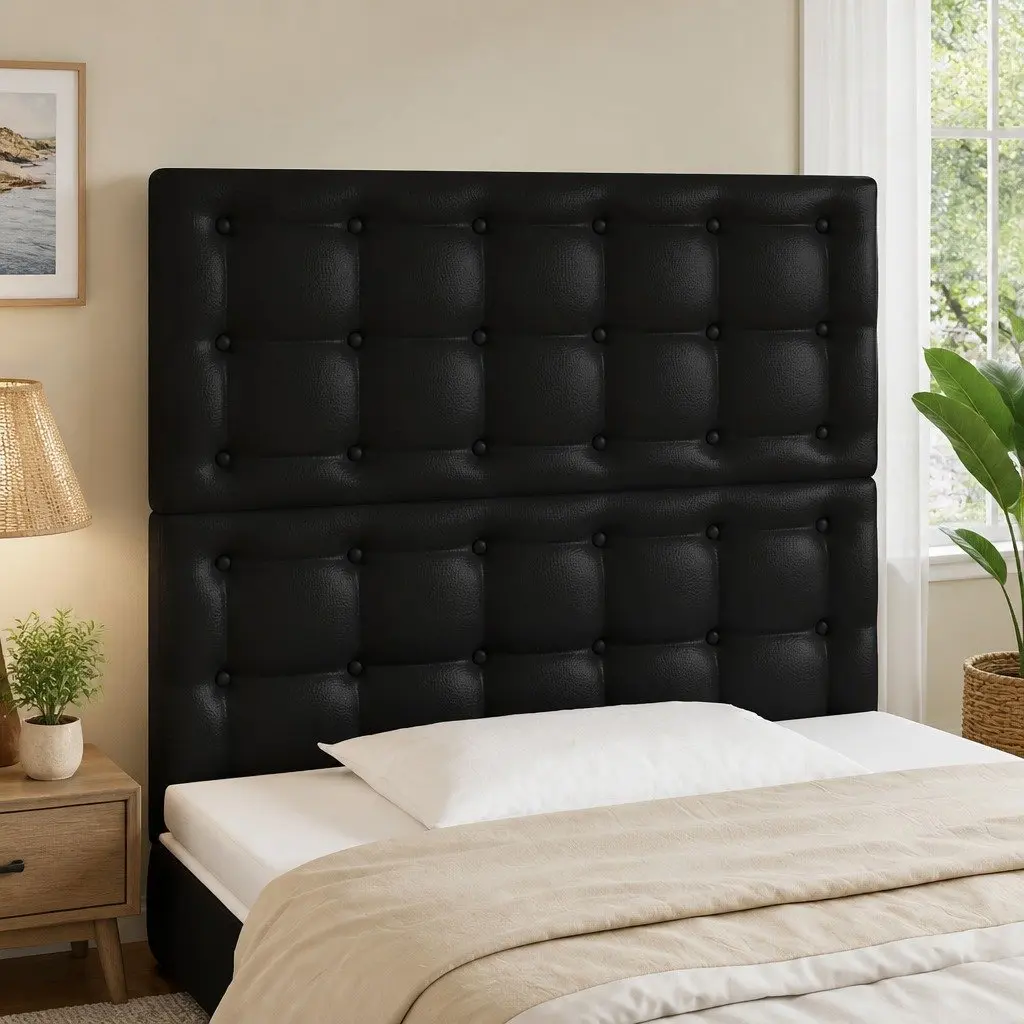 LED Headboard Black Faux Leather 100cm Modern with Colorful Lights