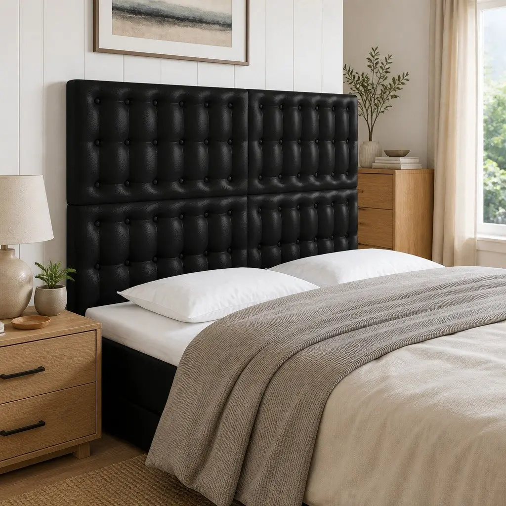 LED Headboard Modern Faux Leather 144cm with Adjustable Coloured LED Lights
